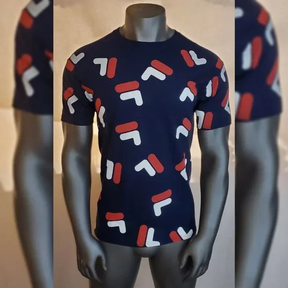 FILA AUTHENTIC TSHIRT MEN'S CREW NECK SHORT SLEEVE ALL OVER PRINT SIZE S NAVY - Picture 4 of 7